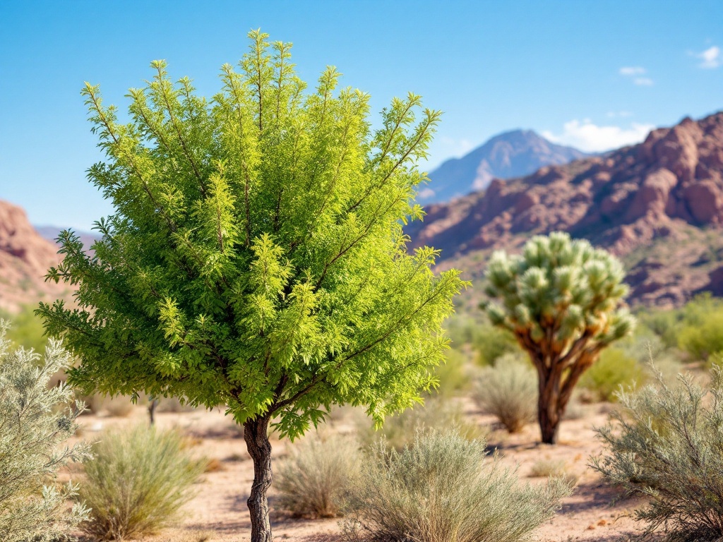 A lush, green Arizona tree in a desert landscape with vibrant foliage under a clear blue sky, symbolizing vitality and tree care.