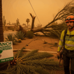 Arborist assessing storm-damaged trees after Phoenix haboob