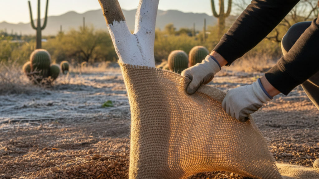 Insulating tree wraps provide an extra layer of safety for trunks.