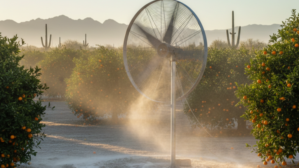 A wind machine (fan) helps mix the different air layers around your citrus trees.