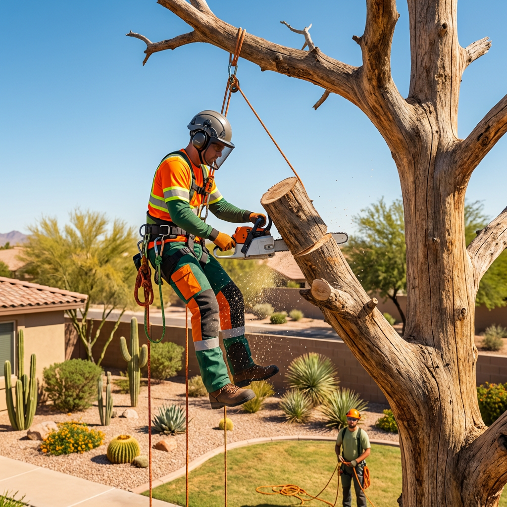 Our crew cuts the tree into manageable sections systematically.