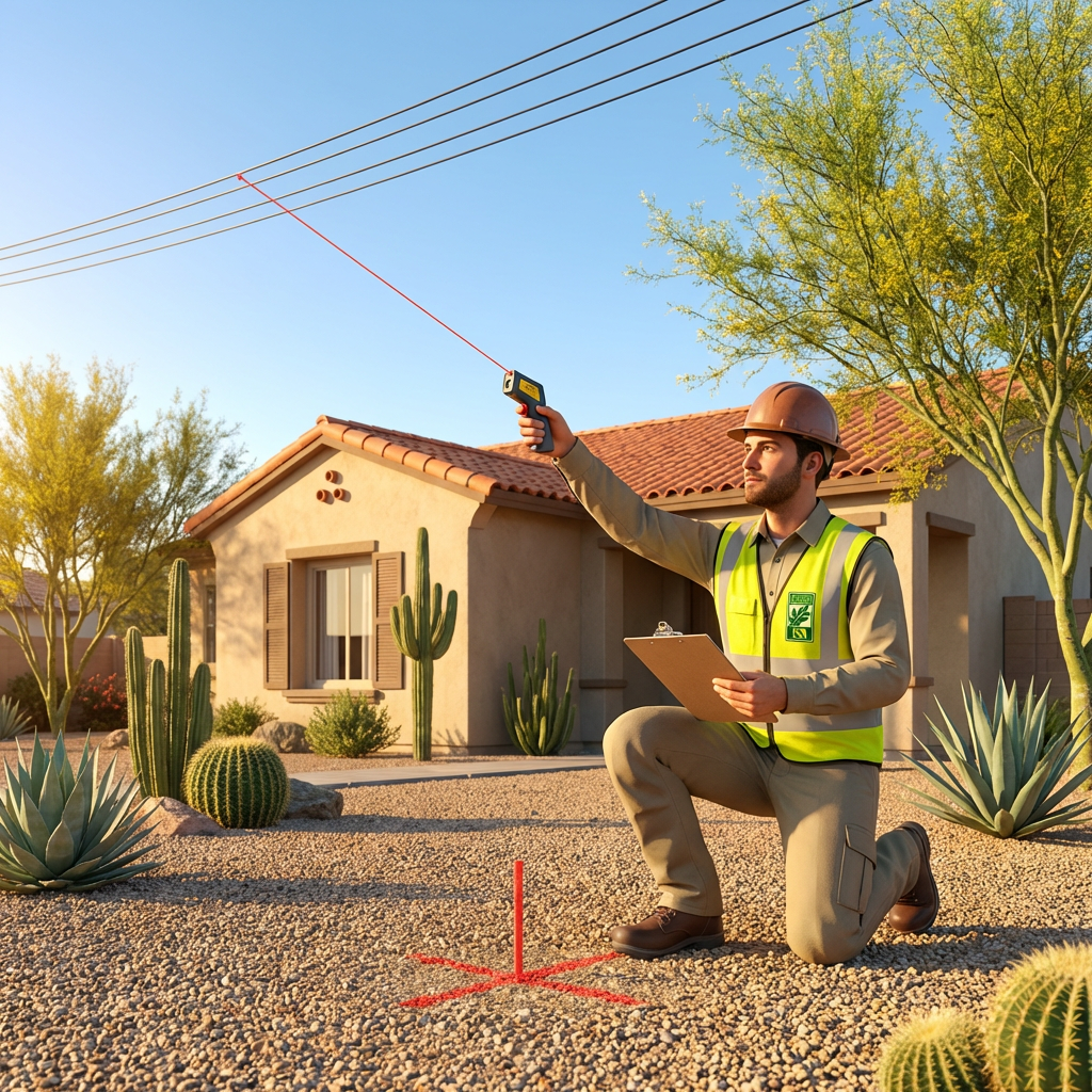 Arborist planning tree location with clipboard.